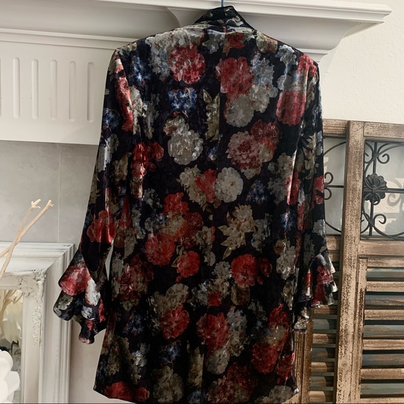 BCBG GENERATION BOHO FLORAL  RUFFLE SLEEVES VELVET CARDIGAN BLAZER - Picture 10 of 16